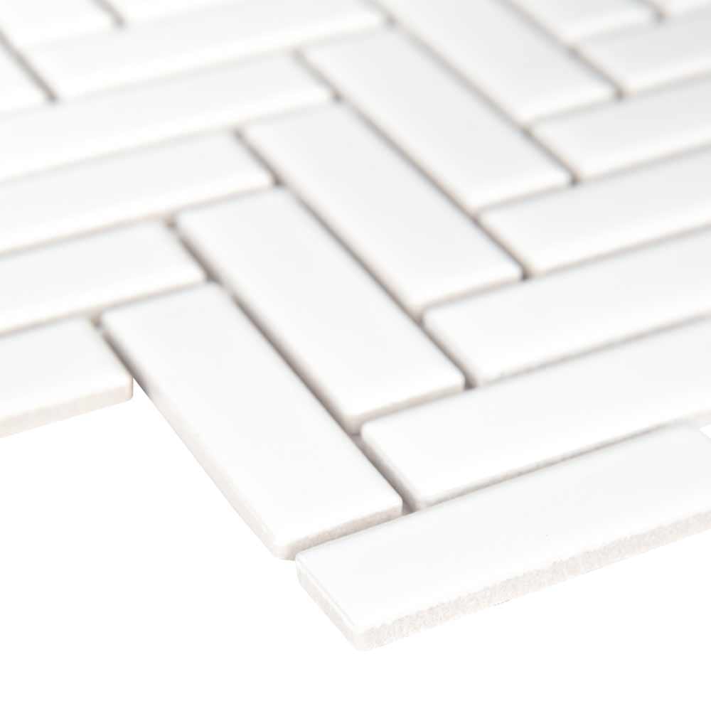 Retro Bianco Herringbone 12.75" x 12.88" Porcelain Mesh-Mounted Mosaic Tile Pattern-MSI Collection