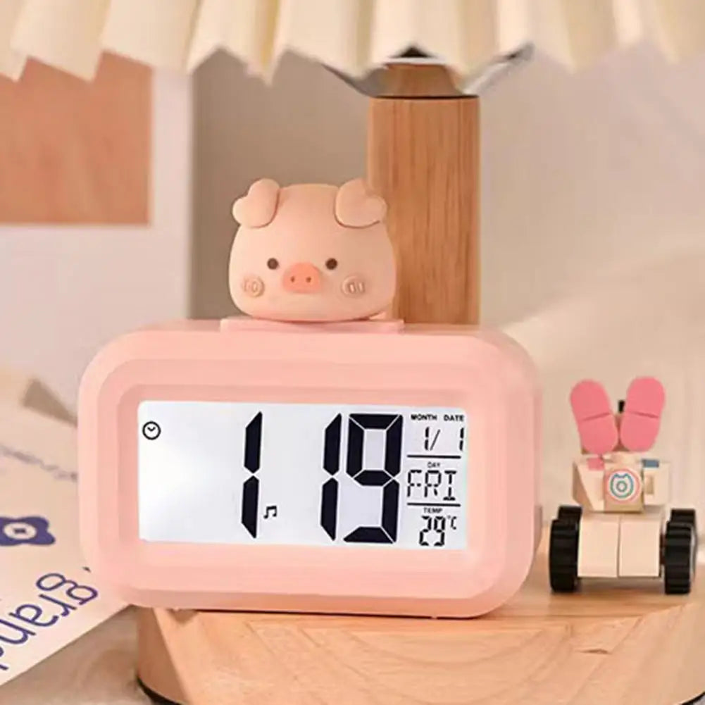 Reloj despertador digital con bonito cerdo