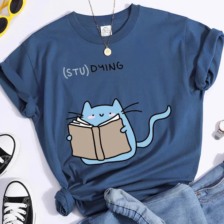 “(STU)DYING” Cat Graphic T-Shirt