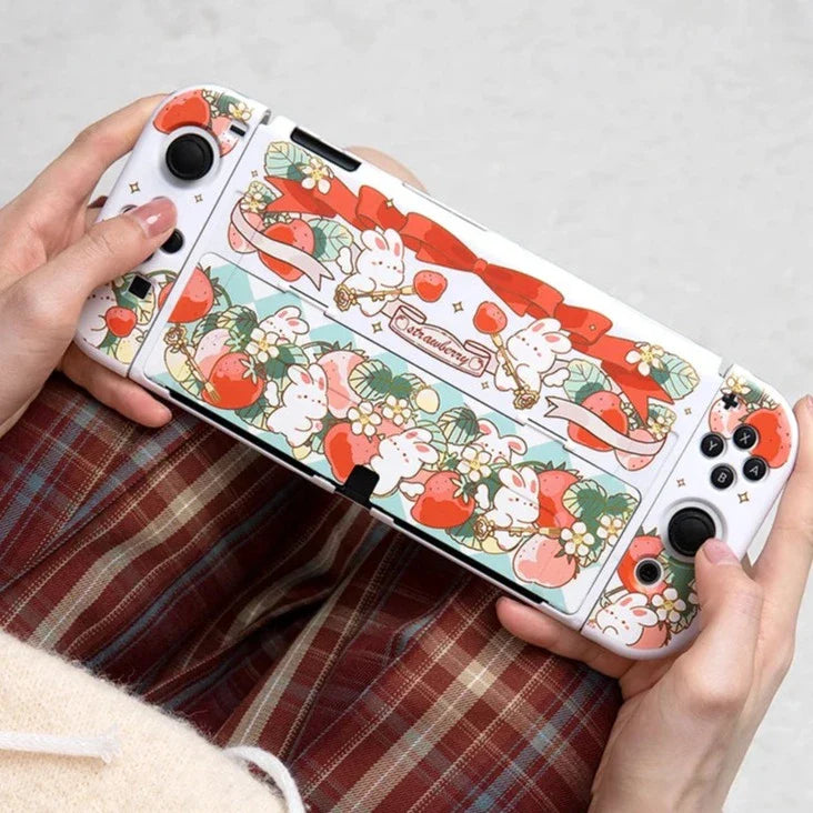 Estuche para Nintendo Switch con diseño de conejito de fresa