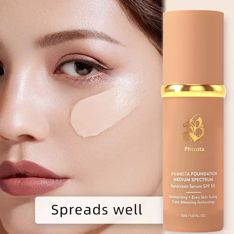 Base de maquillaje 4 en 1 líquida hidratante de cobertura media, corrector FPS 50+, de larga duración, resistente al agua, maquillaje facial natural.