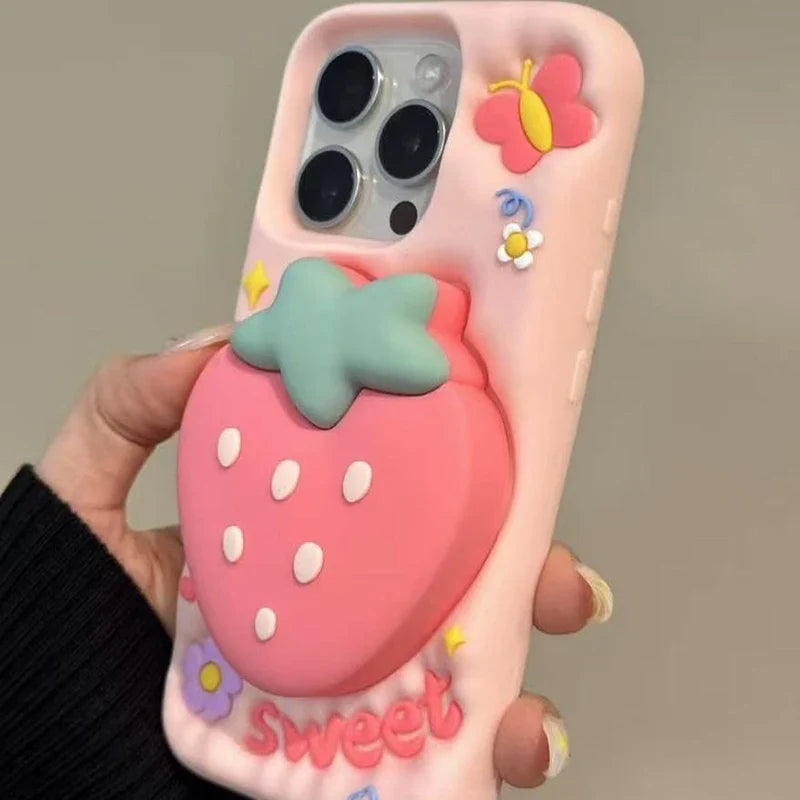 Funda para iPhone con diseño de mariposa y fresa dulce
