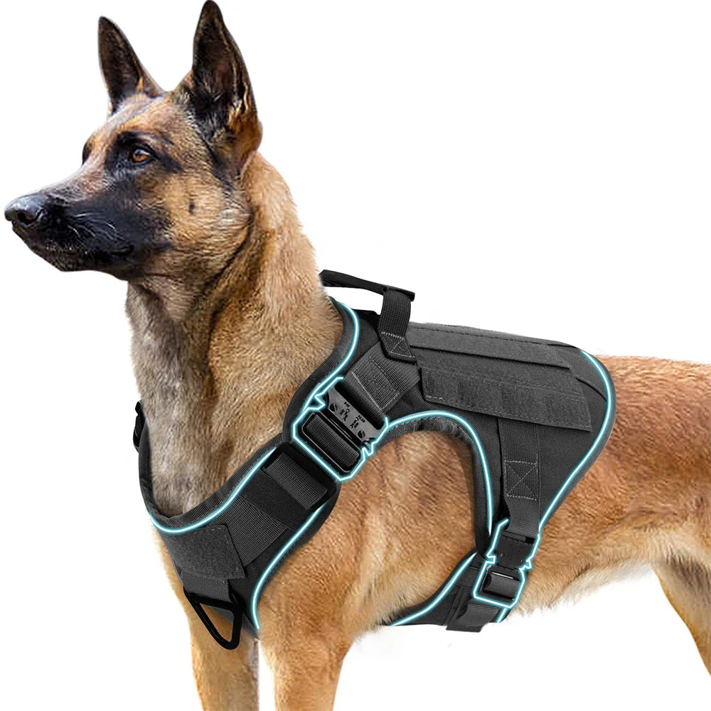 Arnés para perros con 4 hebillas de metal, reflectante, táctico, militar, para entrenamiento de mascotas, chaleco para caminar, arneses sólidos con asa para perros grandes.