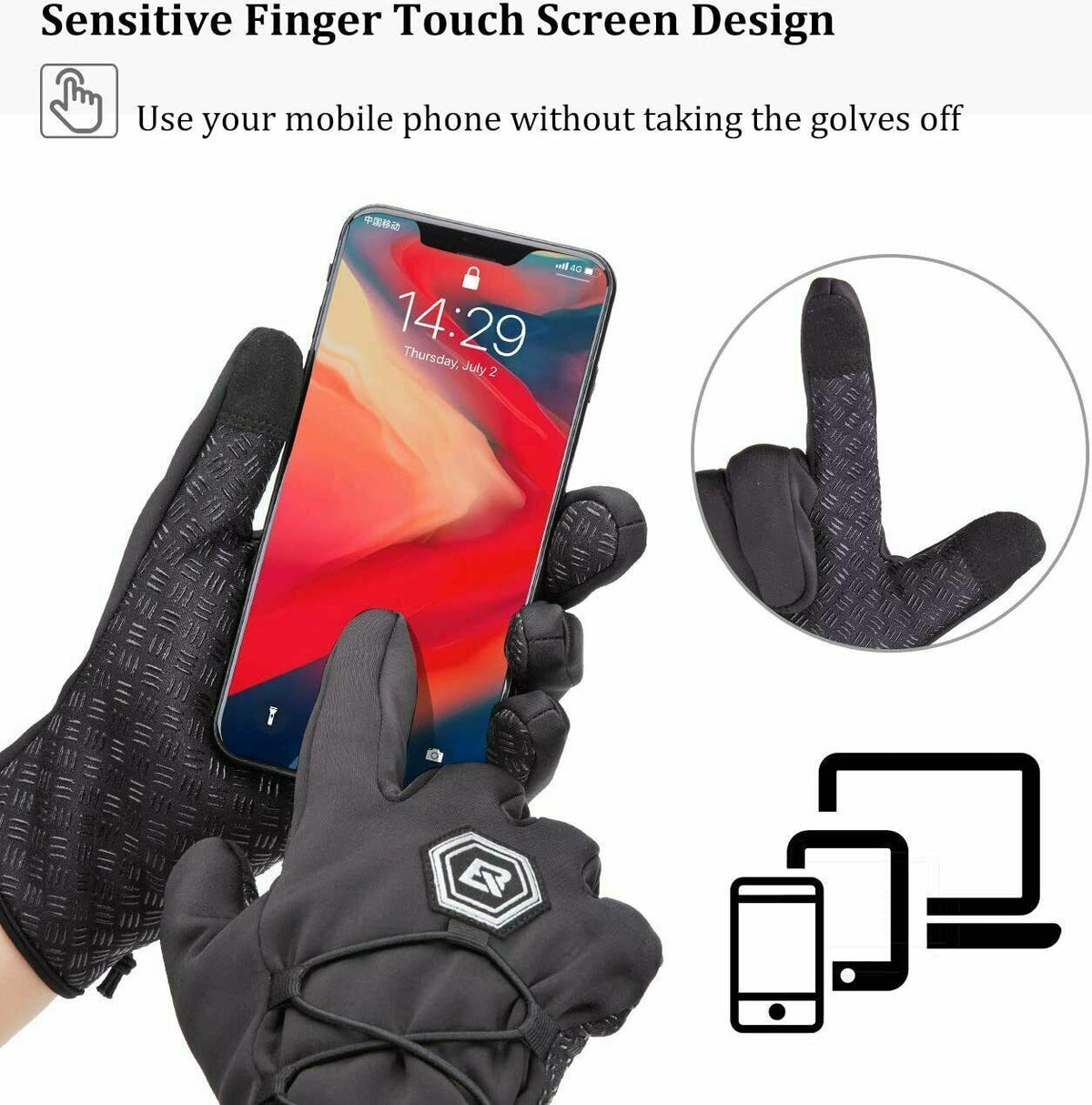 Guantes de ciclismo ROCKBROS para invierno, cálidos, para pantallas táctiles, resistentes al viento y al agua.
