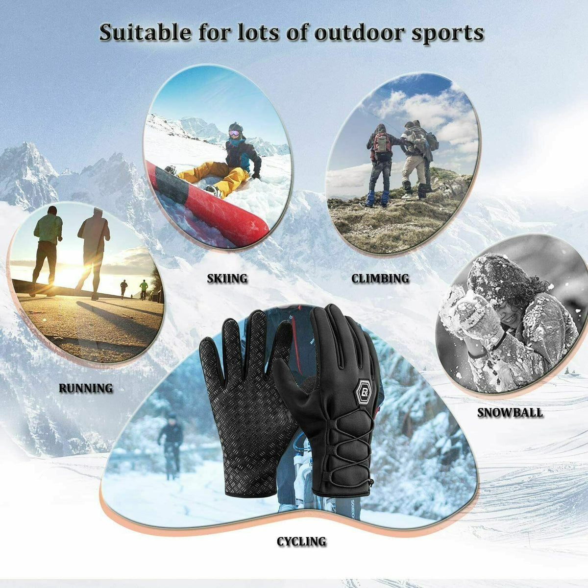 Guantes de ciclismo ROCKBROS para invierno, cálidos, para pantallas táctiles, resistentes al viento y al agua.