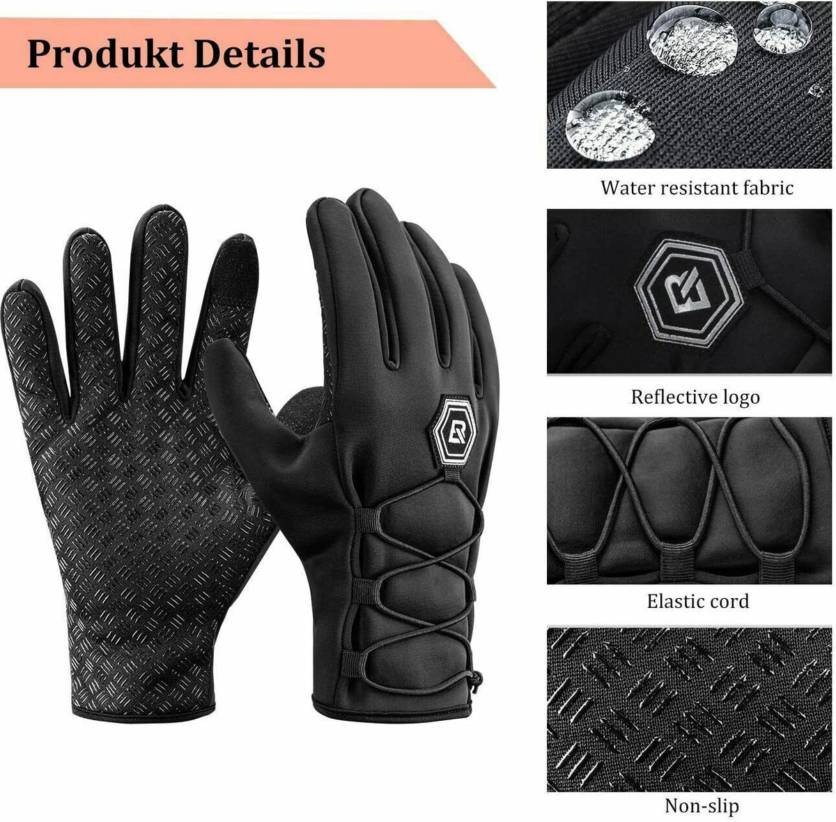 Guantes de ciclismo ROCKBROS para invierno, cálidos, para pantallas táctiles, resistentes al viento y al agua.