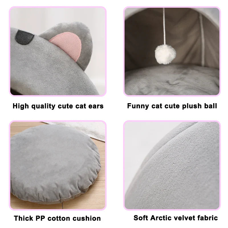 Bonita cama para gatos con forma de gato