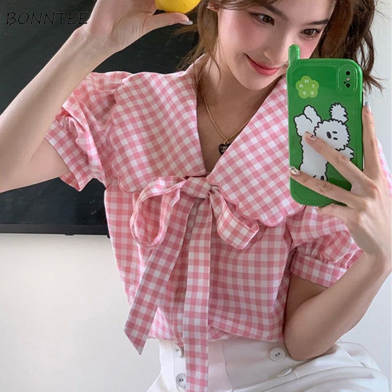 Camisa de cuello Peter Pan de cuadros vichy