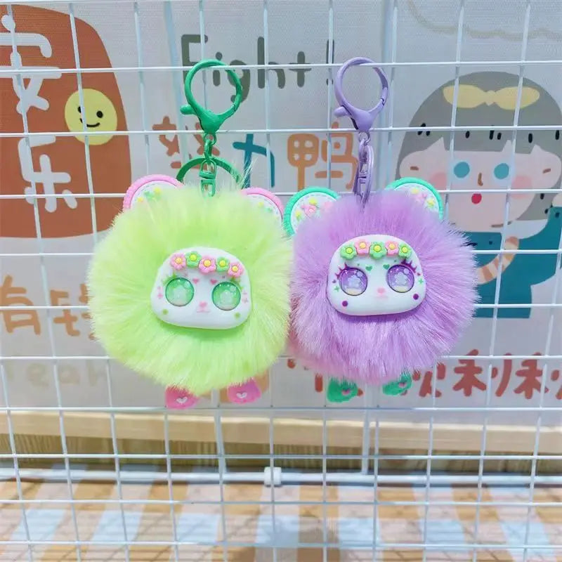 Lindos llaveros de animales peludos con flores