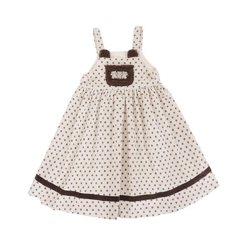 Vestido de pana con mono de osito de peluche