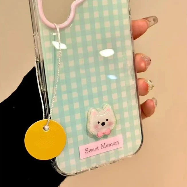 Funda para Samsung con estampado de cuadros vichy pastel kawaii