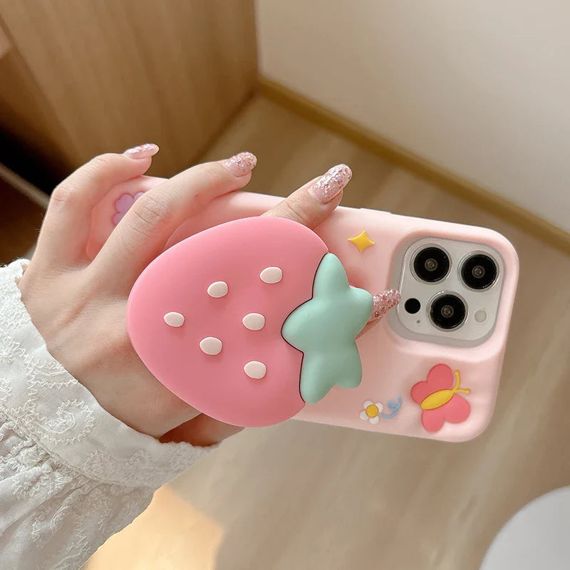 Funda para iPhone con diseño de mariposa y fresa dulce