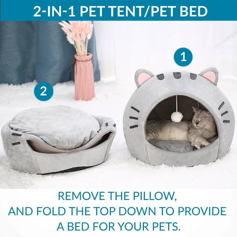 Bonita cama para gatos con forma de gato