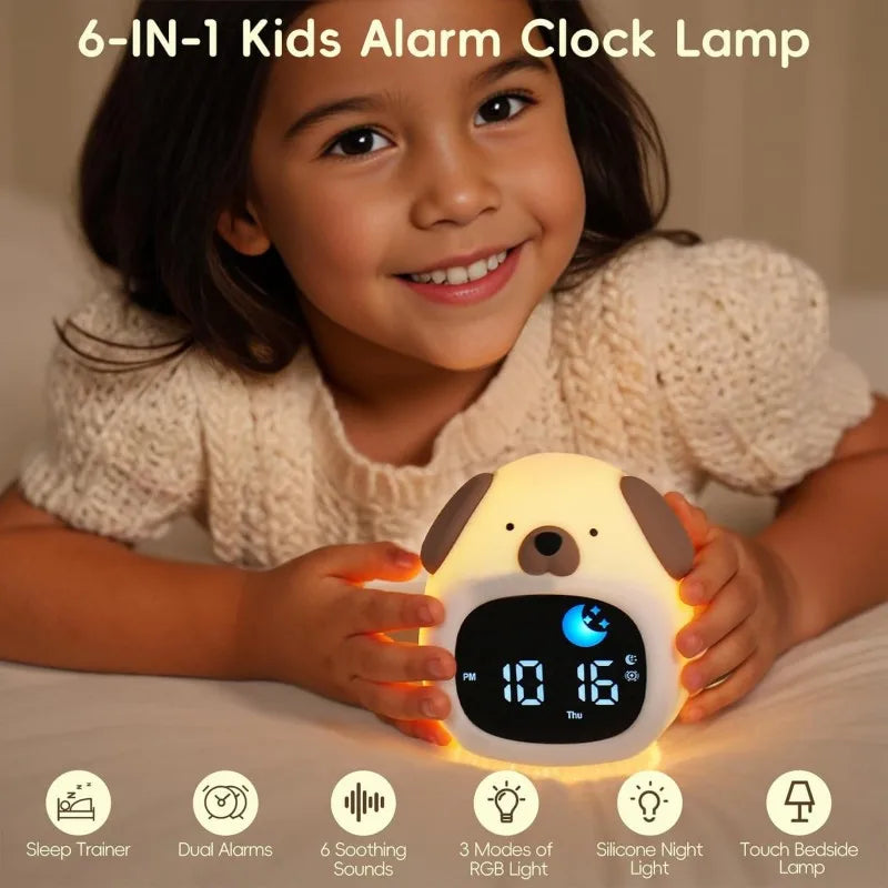 Reloj despertador con luz nocturna y bonito cachorro