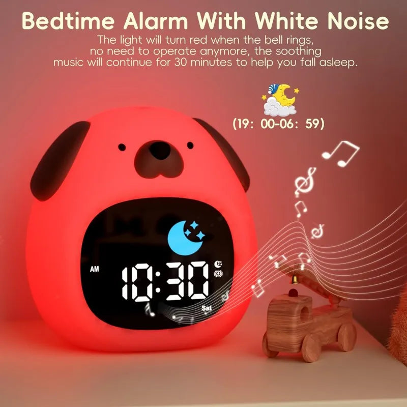 Reloj despertador con luz nocturna y bonito cachorro