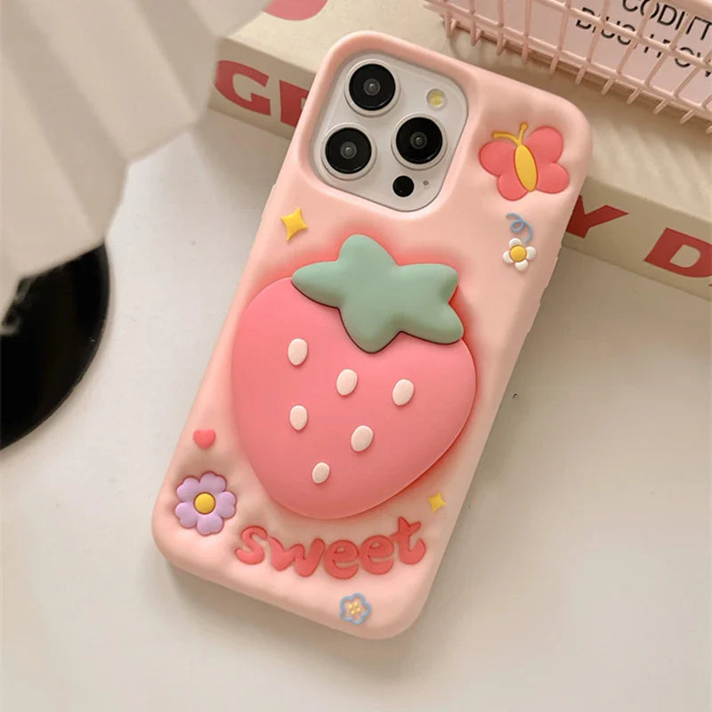 Funda para iPhone con diseño de mariposa y fresa dulce