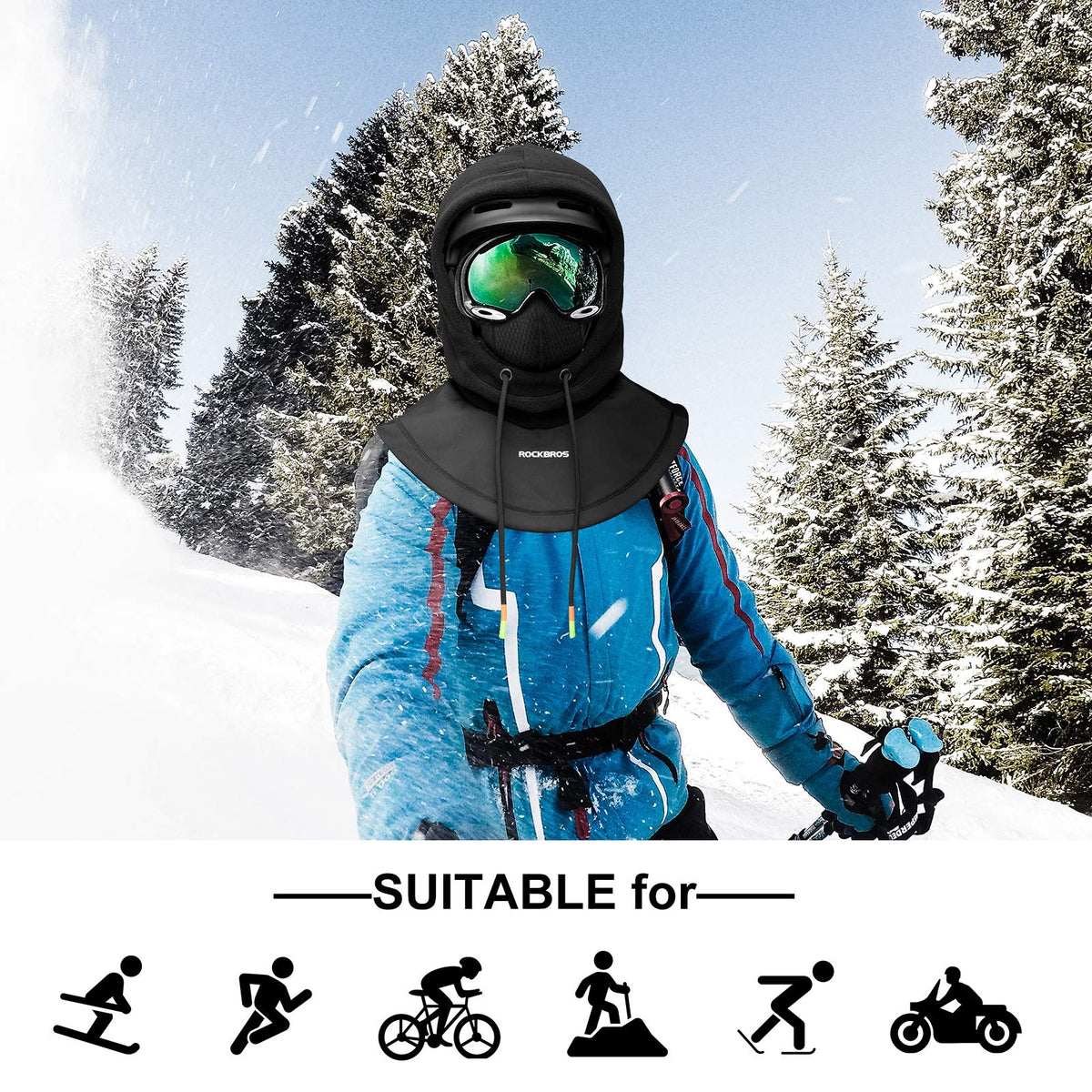 Pasamontañas de esquí ROCKBROS Pasamontañas térmico de forro polar para clima frío de invierno para hombre