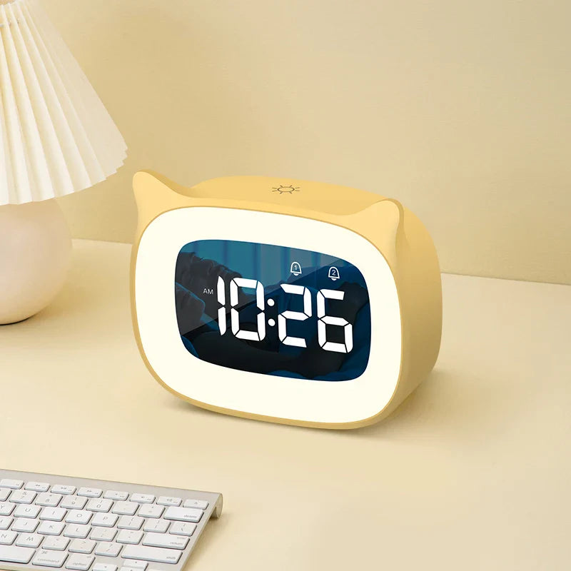 Reloj despertador digital con bonito gato