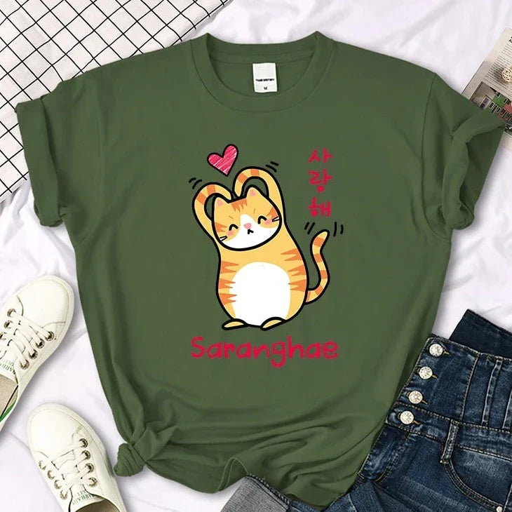 Saranghae Cat Tee – Kawaii Love Shirt