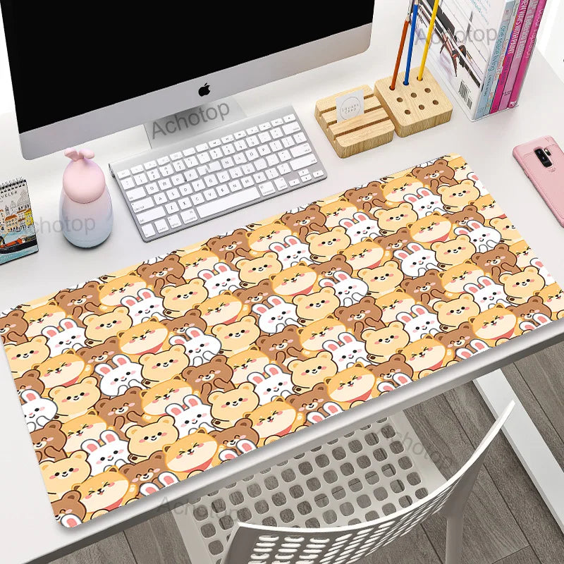 Alfombrilla de escritorio con diseño de oso y conejito kawaii