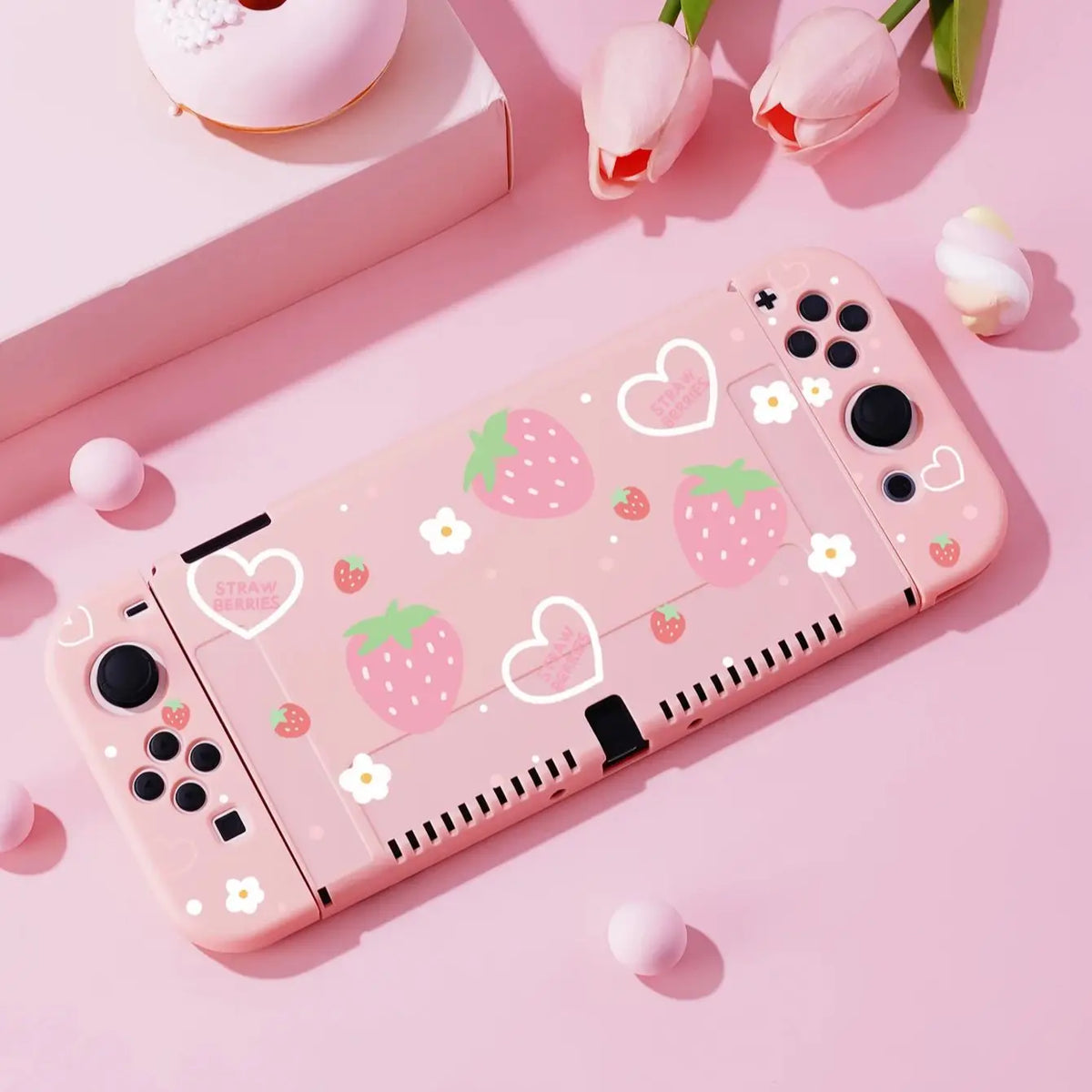 Estuche para Nintendo Switch con corazones de fresa