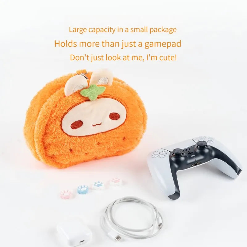 Estuche para control de juegos de conejito de peluche con forma de zanahoria