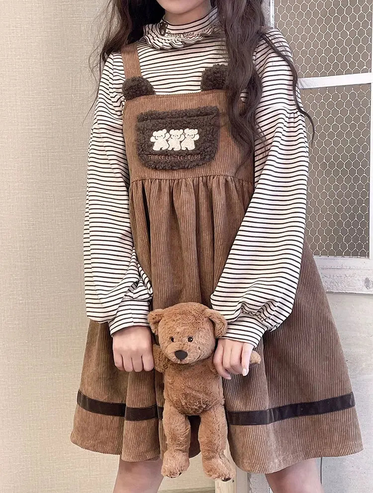 Vestido de pana con mono de osito de peluche