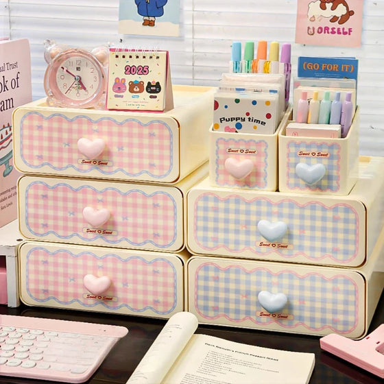 Organizador de escritorio de cuadros vichy pastel