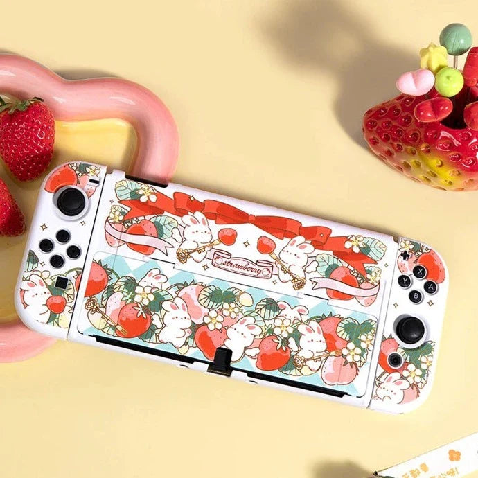 Estuche para Nintendo Switch con diseño de conejito de fresa