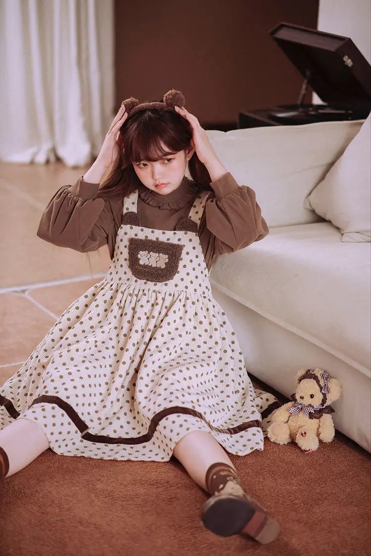 Vestido de pana con mono de osito de peluche