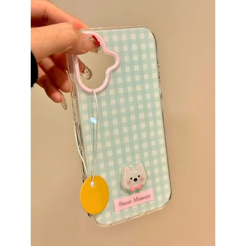 Funda para Samsung con estampado de cuadros vichy pastel kawaii