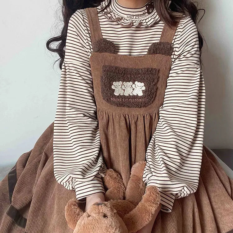 Vestido de pana con mono de osito de peluche