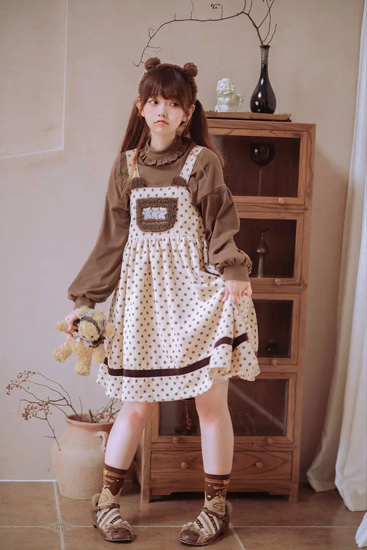 Vestido de pana con mono de osito de peluche