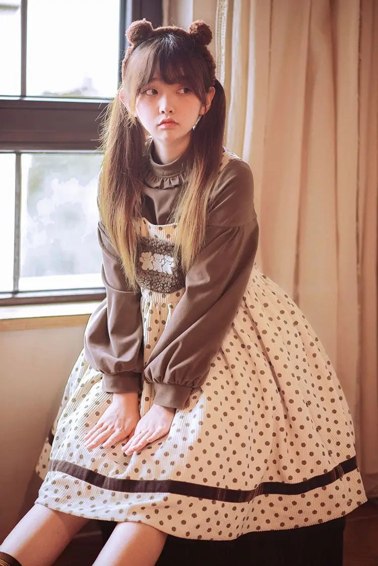 Vestido de pana con mono de osito de peluche