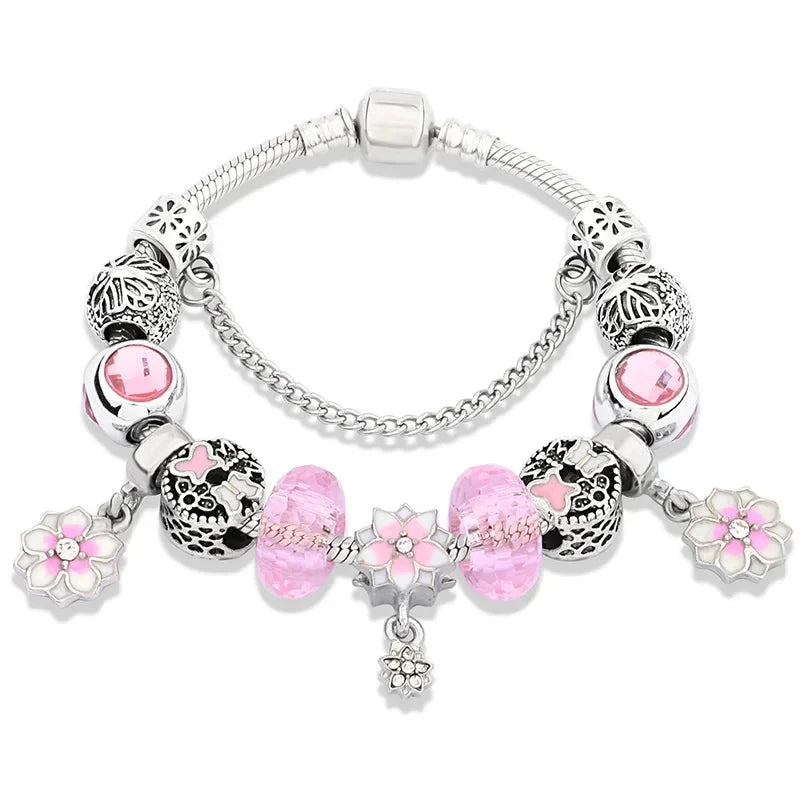 Pulseras con dijes rosas kawaii