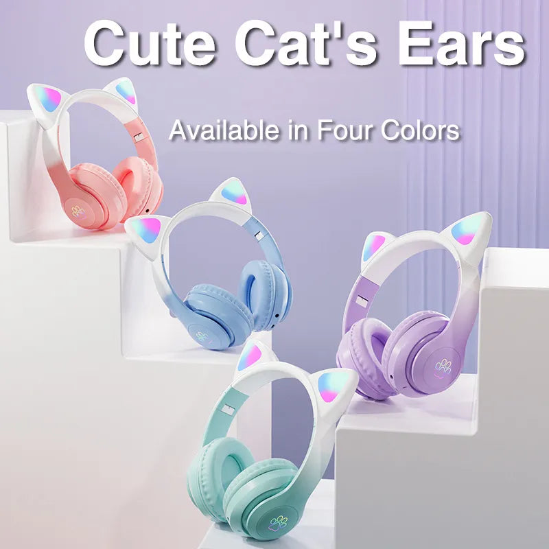Auriculares para juegos con orejas de gato y luces LED