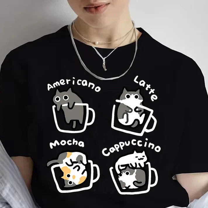 Camiseta de café y gatos 