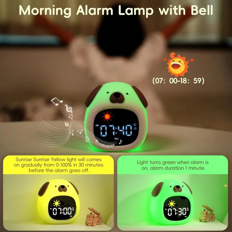 Reloj despertador con luz nocturna y bonito cachorro