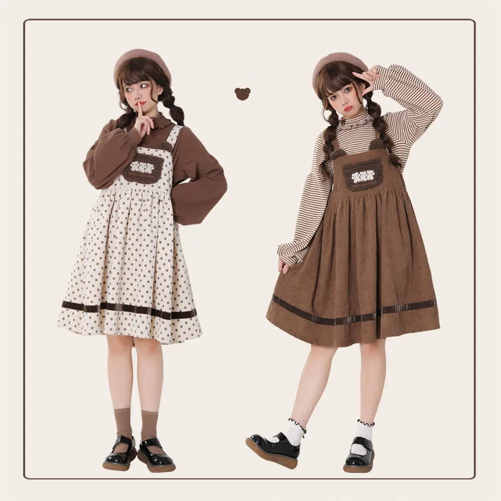 Vestido de pana con mono de osito de peluche