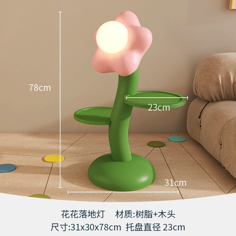 Lámpara de pie de mesa con flores