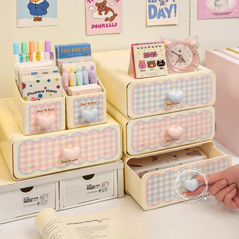 Organizador de escritorio de cuadros vichy pastel