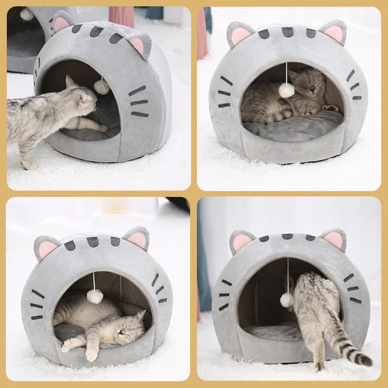 Bonita cama para gatos con forma de gato
