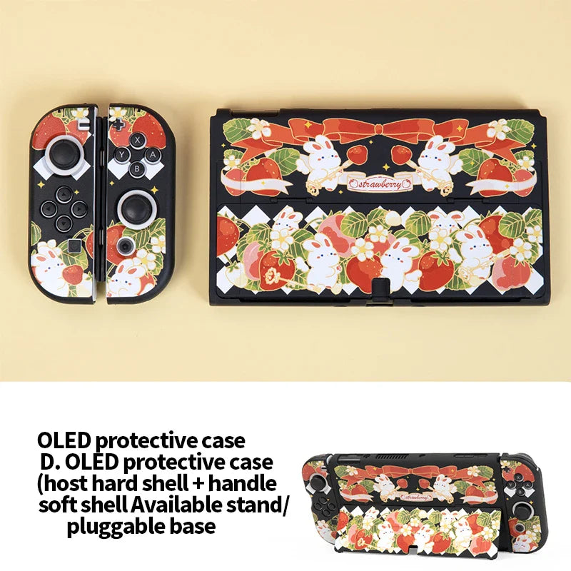 Estuche para Nintendo Switch con diseño de conejito de fresa