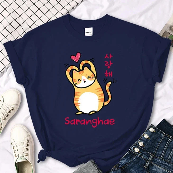 Saranghae Cat Tee – Kawaii Love Shirt