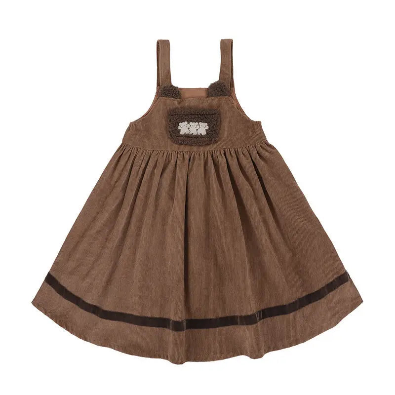 Vestido de pana con mono de osito de peluche