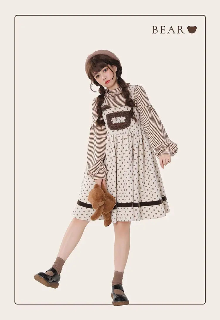 Vestido de pana con mono de osito de peluche