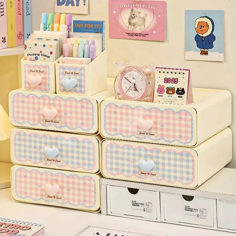 Organizador de escritorio de cuadros vichy pastel