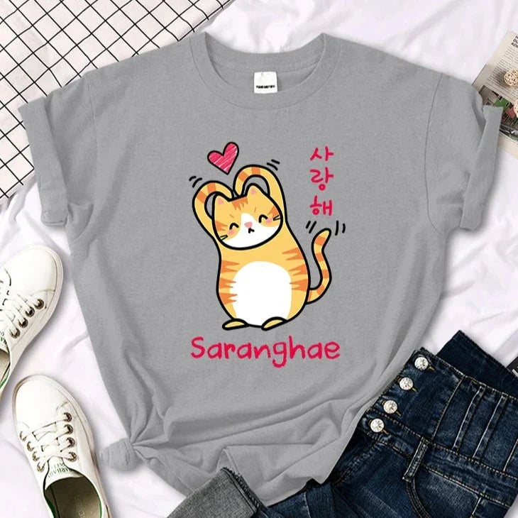 Saranghae Cat Tee – Kawaii Love Shirt