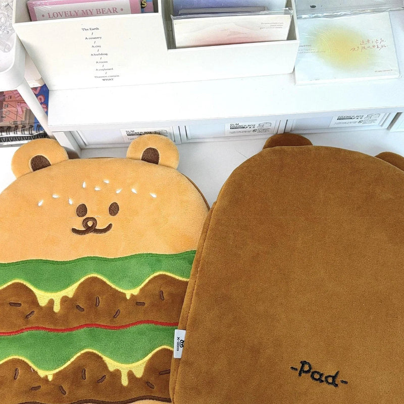 Funda para tableta con diseño de oso hamburguesa kawaii