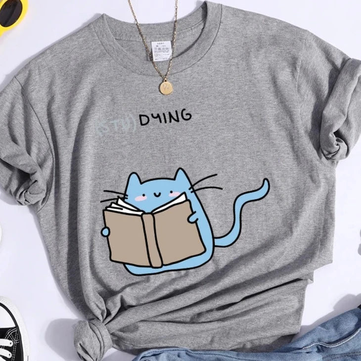 “(STU)DYING” Cat Graphic T-Shirt